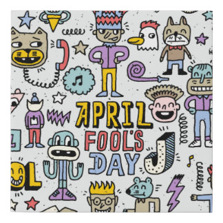 April fools day funny doodle colorful set 1. Vinta Faux Canvas Print
