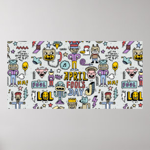 April fools day funny doodle colorful set 1. Vinta Poster