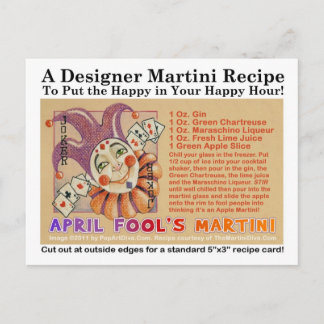 April Fool's Day Martini Recipe Card Postcard