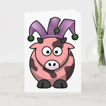 April Fool's Day Pink Cow Jester Card by HolidayBug at Zazzle