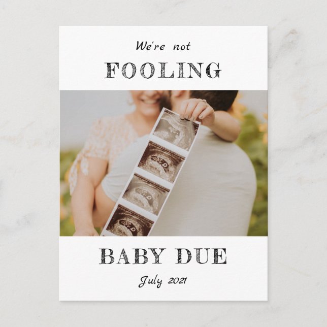April Fools Pregnancy reveal/ birth Announcement Postcard (Front)