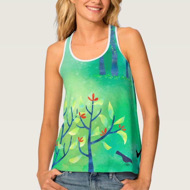 April Fresh Green Landscape Nature Painting Tank Top (Front)