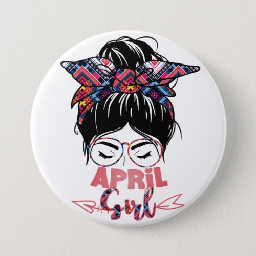  April Girl Christmas Messy Bun Bday Round Button