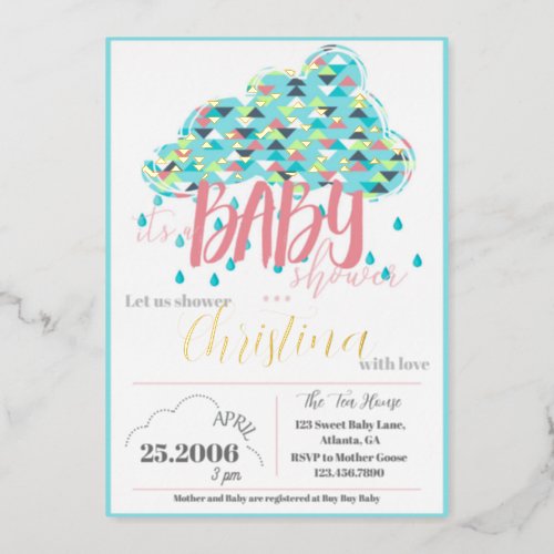 April Gold Foil Modern Baby Shower Invitation