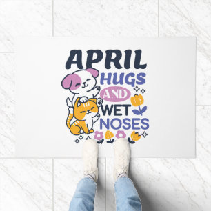 April Hugs and Wet Noses – Cute Dog and Cat Art Doormat