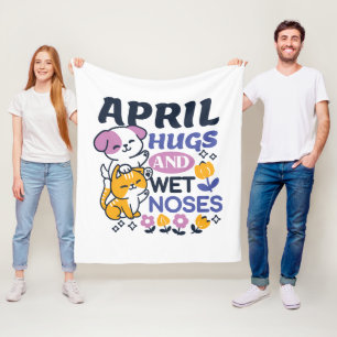 April Hugs and Wet Noses – Cute Dog and Cat Art Fleece Blanket