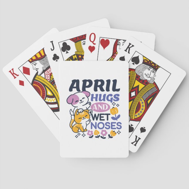 April Hugs and Wet Noses – Cute Dog and Cat Art Poker Cards (Back)