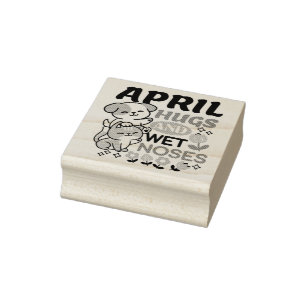 April Hugs and Wet Noses – Cute Dog and Cat Art Rubber Stamp