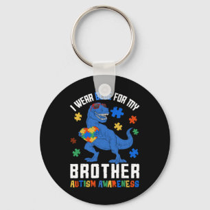 April I Wear Blue For Brother Dinosaur Autism Awar Keychain