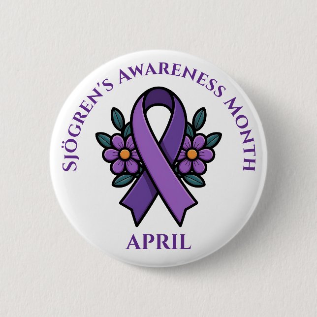 April is Sjögren's Awareness Month | Purple Ribbon Button (Front)