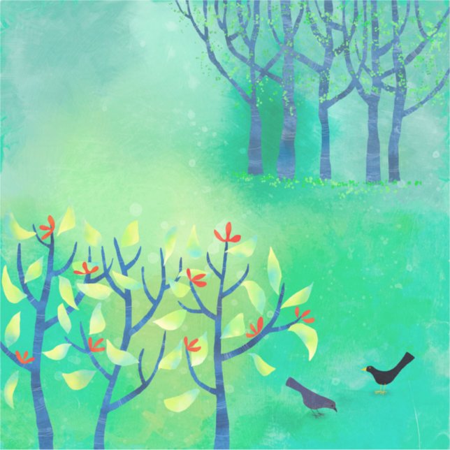 April Modern Green Landscape Nature Painting Sticker (Front)