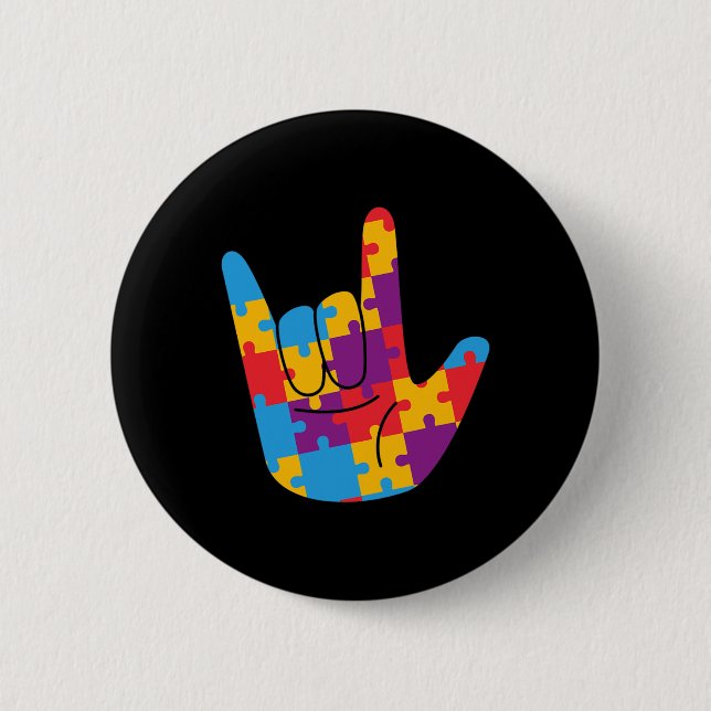 April National Autism Awareness Month ASL Love Sig Button (Front)