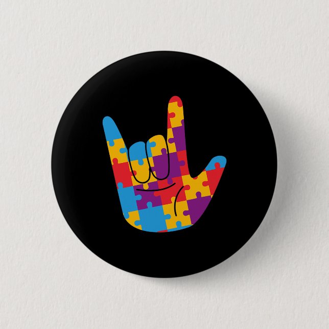 April National Autism Awareness Month Asl Love Sig Button (Front)
