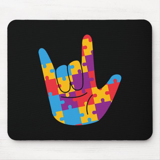 April National Autism Awareness Month ASL Love Sig Mouse Pad (Front)