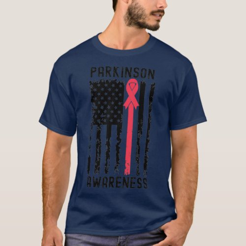 April Parkinsons Awareness Ribbon American Flag T_Shirt