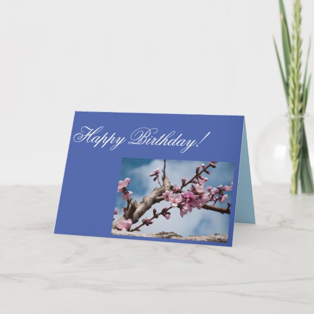 April Peach Blossoms Photo Birthday Template Card (Front)