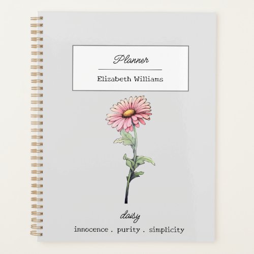 APRIL PINK DAISY BIRTH FLOWER PERSONALIZED  PLANNER