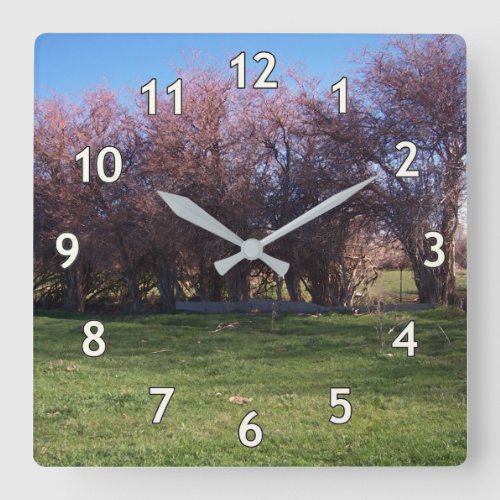 April Red Trees Square Wall Clock