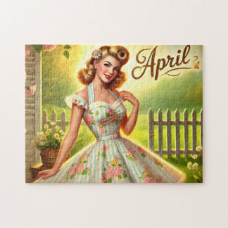April Retro Blonde Pin-Up Spring Girl Jigsaw Puzzle