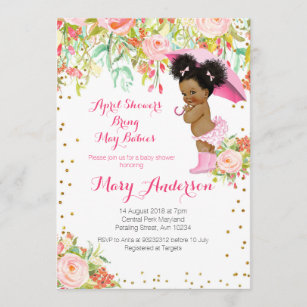 April Showers African American Baby Shower Invitation
