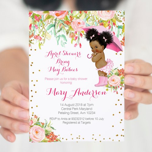 April Showers African American Baby Shower Invitation