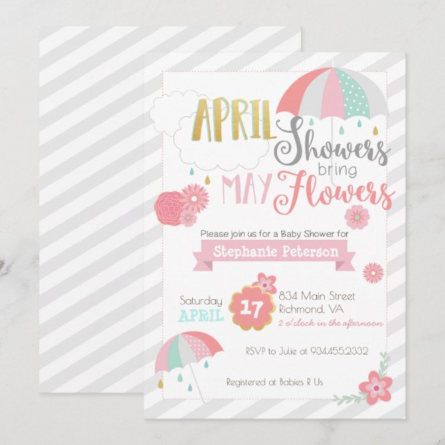 April Showers Baby Shower Invitation (Front/Back)