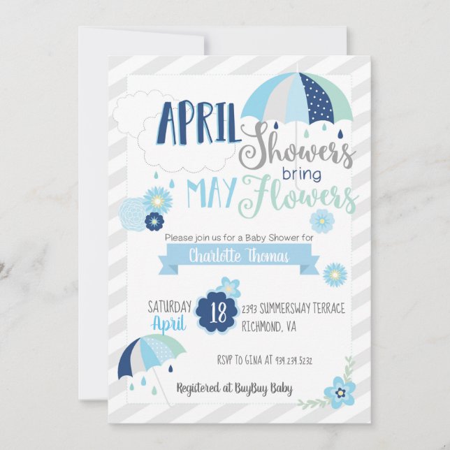 April Showers Baby Shower Invitation (Front)