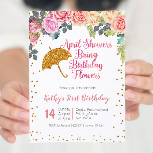 April Showers  Bring Birthday  Flowers Invitation