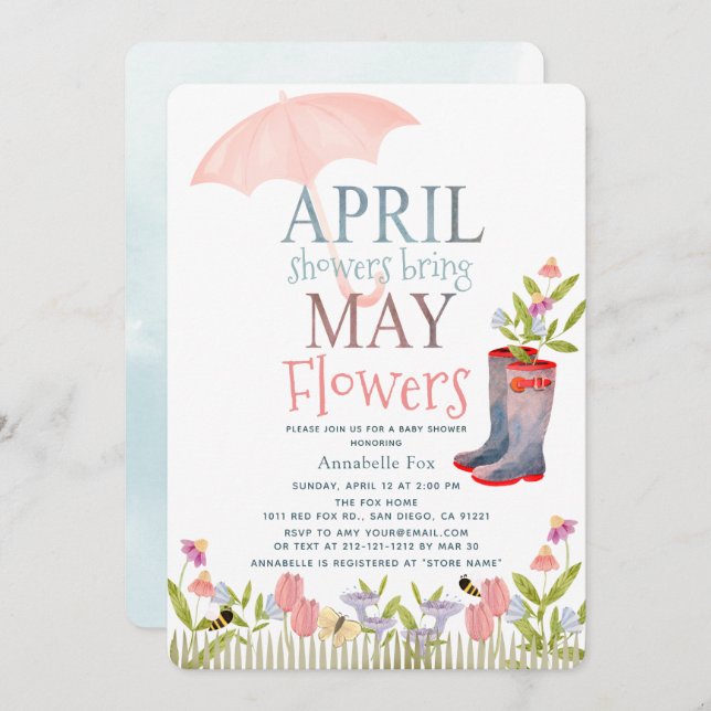 April Showers Bring May Flowers Baby Shower Invita Invitation (Front/Back)