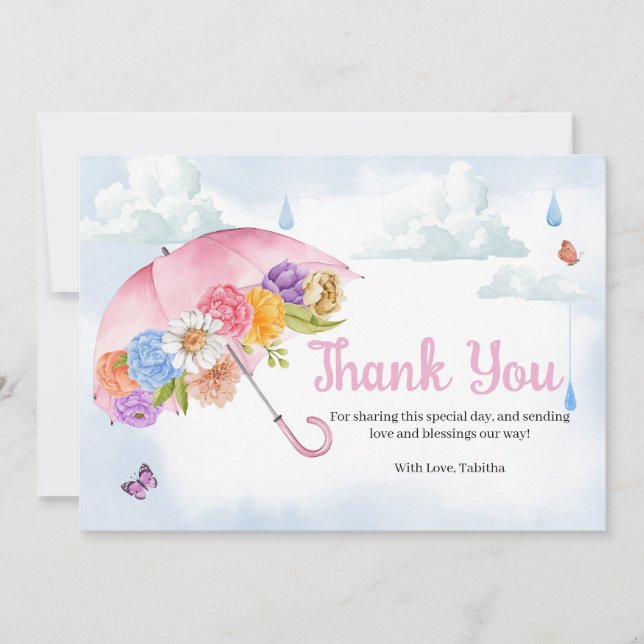 April Showers Bring May Flowers Baby Shower Thank You Card (Front)