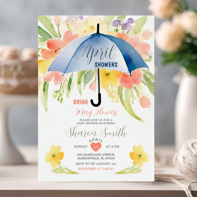 April Showers Bring May Flowers Blue Umbrella Invitation (Creator Uploaded)