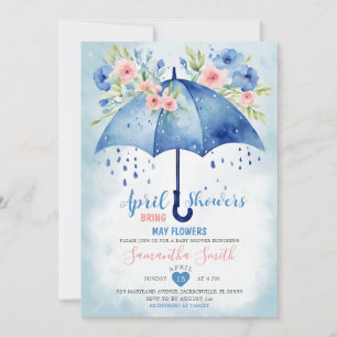 April Showers Bring May Flowers Blue Umbrella Invitation