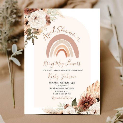 April Showers Bring May Flowers Boho Rainbow Invitation