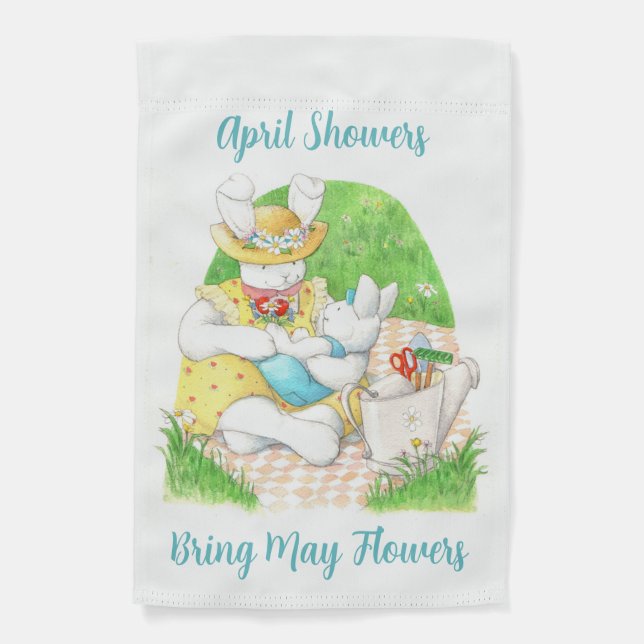 April Showers...Bring May Flowers Garden Flag (Front)