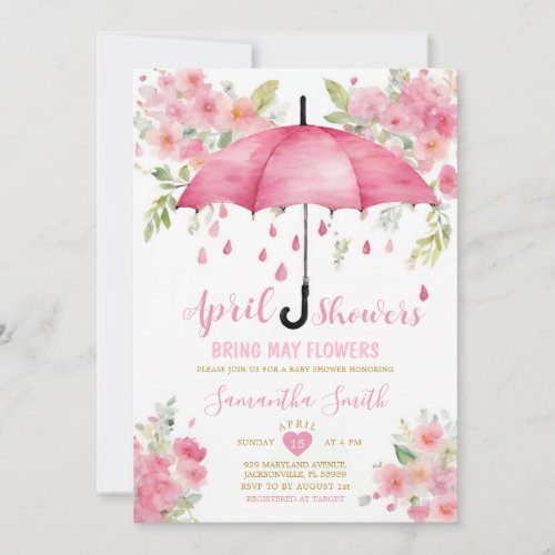 April Showers Bring May Flowers Pink Umbrella Invitation