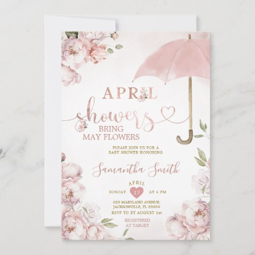 April Showers Bring May Flowers Pink Umbrella Invitation