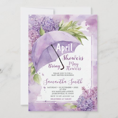 April Showers Bring May Flowers Purple Umbrella Invitation