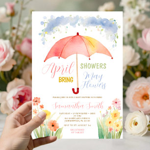 April Showers Bring May Flowers Red Umbrella Invitation
