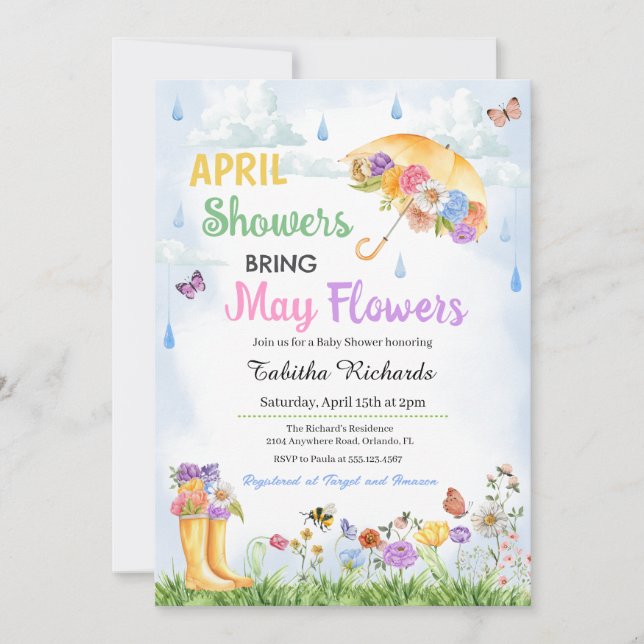 April Showers Bring May Flowers Spring Baby Shower Invitation (Front)