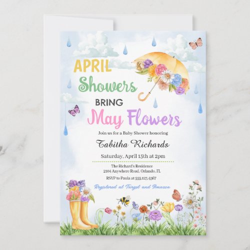 April Showers Bring May Flowers Spring Baby Shower Invitation