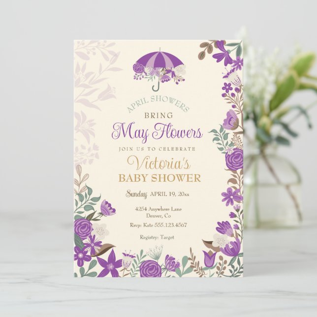 April Showers Bring May Flowers Spring Baby Shower Invitation (Standing Front)