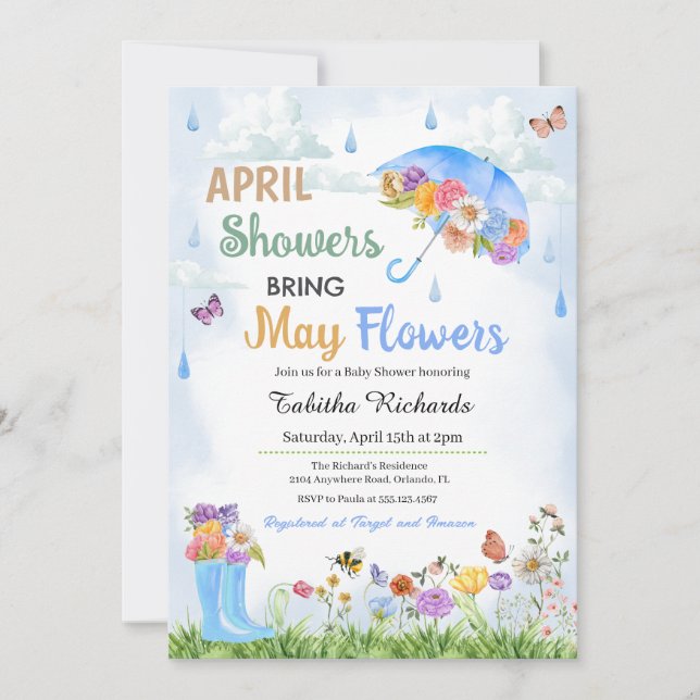 April Showers Bring May Flowers Spring Baby Shower Invitation (Front)