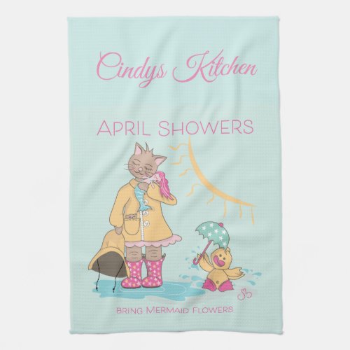 April Showers bring Mermaid Flowers Kitchen Towel