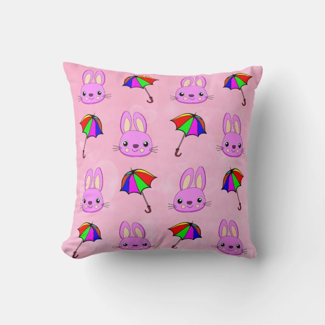 April Showers Bring Pink Bunnies Throw Pillow (Front)