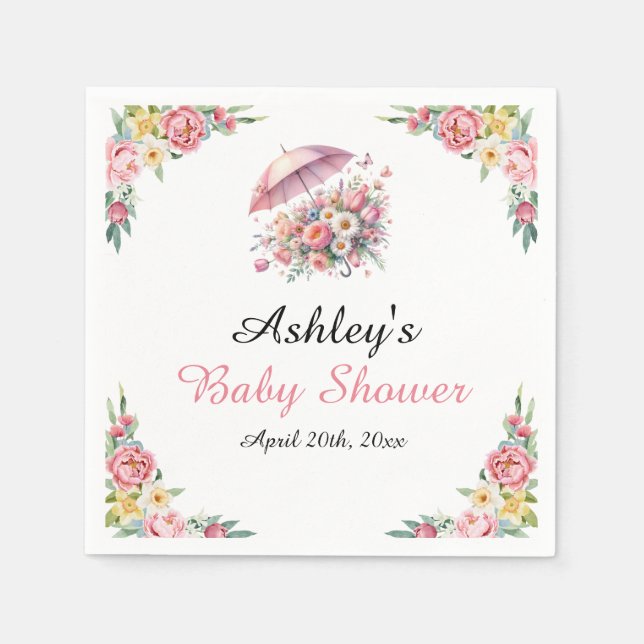April Showers Brings May Flowers Baby Shower Napkins (Front)