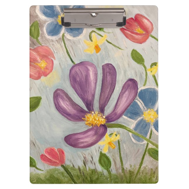 April Showers. Colorful, Abstract Floral Art Clipboard (Front)
