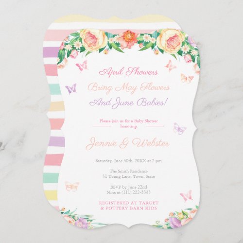 April Showers May Flowers Girl Pastel Baby Shower Invitation