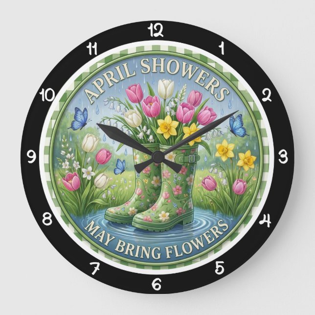 April Showers May Flowers Heritage Large Clock (Front)