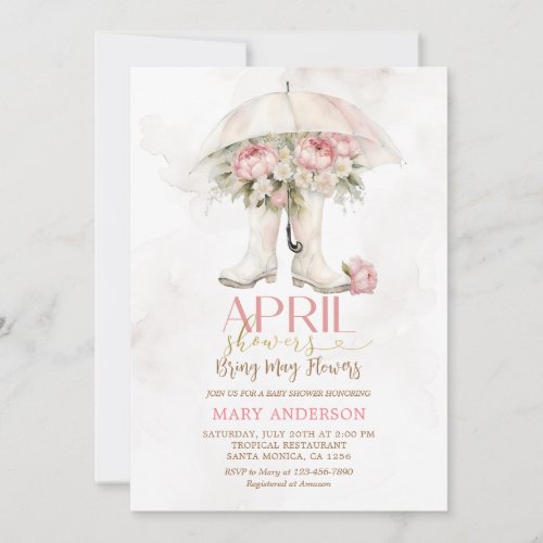  April Showers Pink Roses Umbrella Boots Invitation