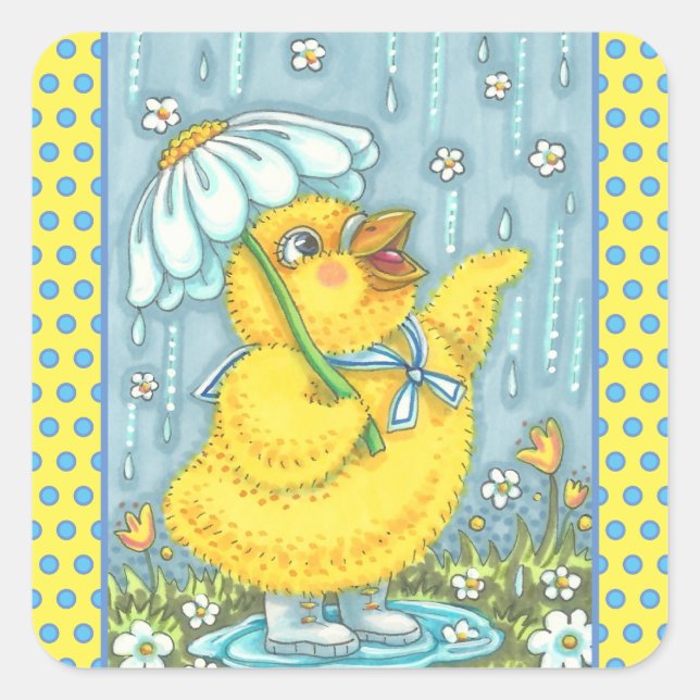 APRIL SHOWERS SPRING CHICK, CHICKEN STICKERS Sheet (Front)